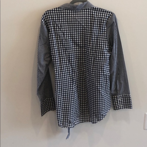 NWT Blue Mixed Gingham Tie Front Surplice Shirt. L - Picture 2 of 3